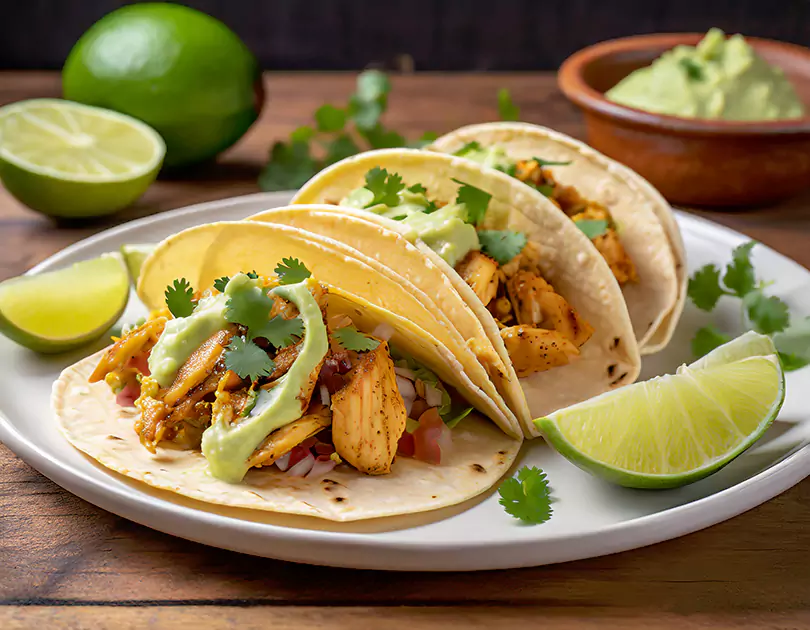 RecipeArtisan.com recipe for Mexican chipotle chicken tinga tacos with avocado crema