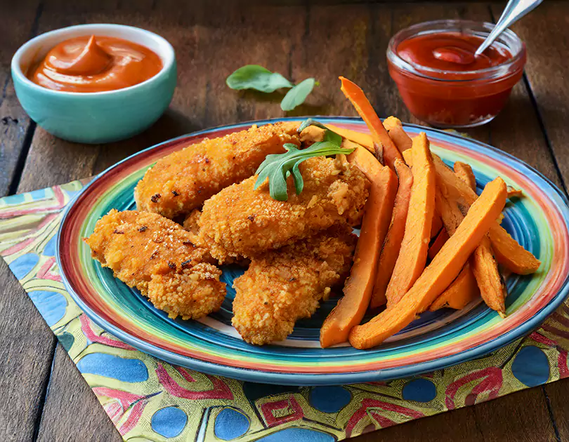 Baked Chicken Tenders with Sweet Potato Fries