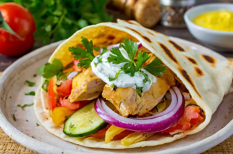 RecipeArtisan.com Recipe for Middle Eastern Shawarma Spiced Chicken with Lemon Yogurt Sauce and Pita Bread