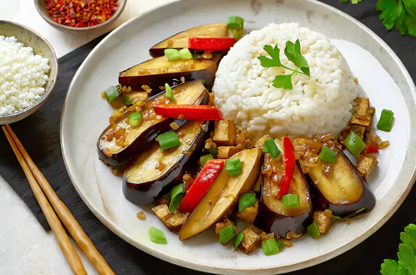 RecipeArtisan.com Learn how to make Chinese Stir Fried Honey Garlic Eggplant with Tofu Recipe